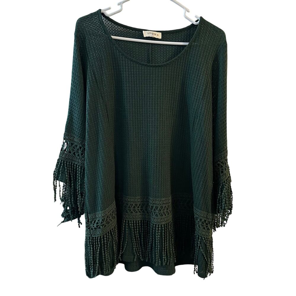 Umgee Women's Forrest Green Tassel Sweater Holidays Warm‎ Size